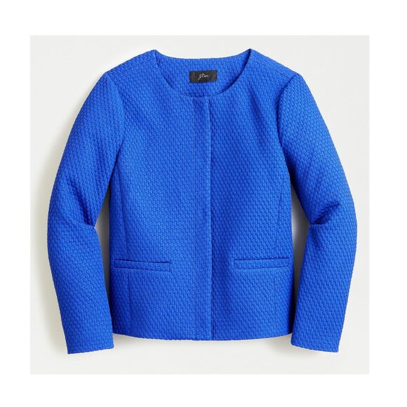 NEW J. Crew Collarless Portfolio Jacket in Matelasse, Oxford Royal Blue, Size 6 - Picture 1 of 6